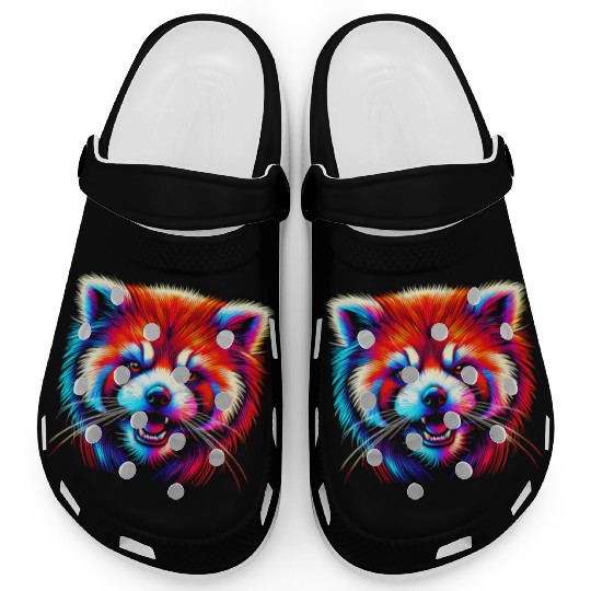Colorful Red Panda Face – Bold Neon Pop Art Clogs