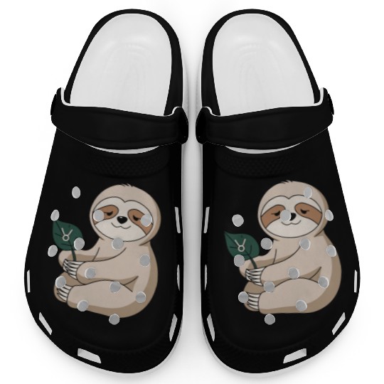 Taurus Zodiac Sloth Holding Leaf Clogs