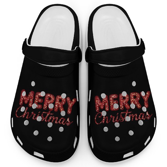 Merry Christmas Sequin Red Sparkle Design Xmas Clogs