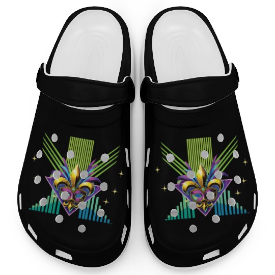 Mardi Gras Retro Synthwave Mask Design Clogs