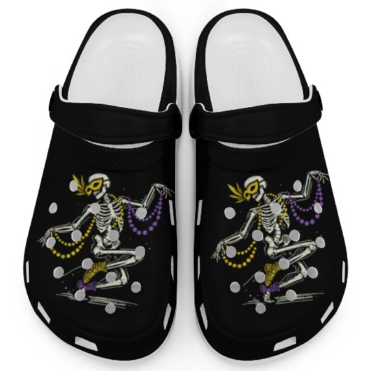 Mardi Gras Skeleton Dance Beads Mask Fun Clogs