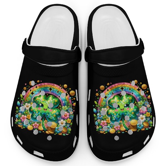 St. Patrick's Day Shamrock Pot Gold Rainbow Clogs