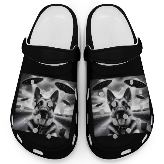 German shepherd Gsp Funny Graphic Selfie UFOs Weir Clogs