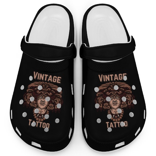 Vintage Tattoo Art – Aztec Warrior Design Clogs