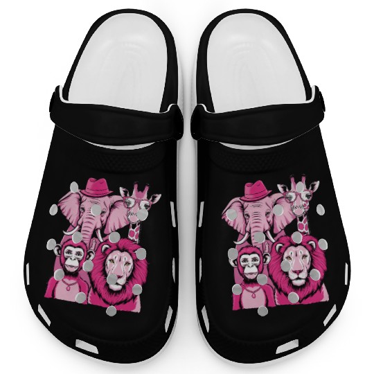 Elephant Monkey Lion Giraffe Cool Crew Pink Vibes Clogs