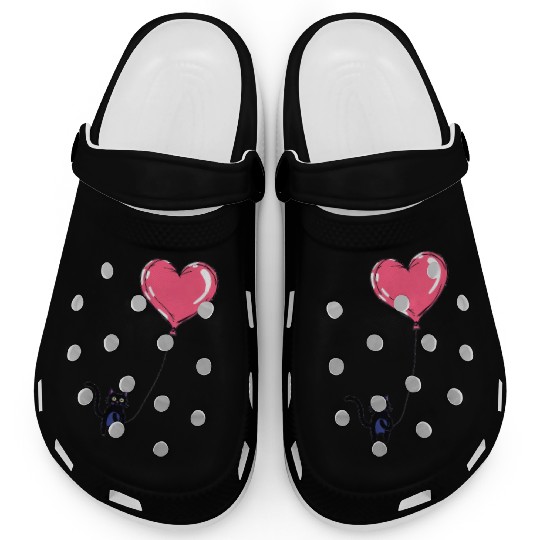 Cat Holding a Heart-Shaped Balloon Clogs