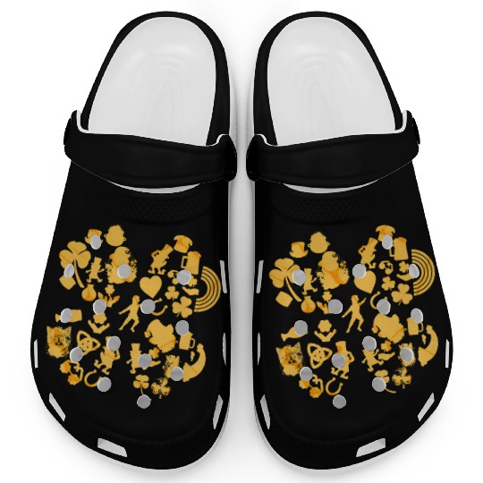 Gold 4-Leaf Clover Collage graphic Design Clogs
