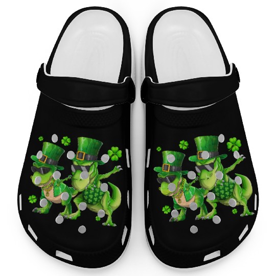 Happy St Patricks Day Dinosaur T-rex Dabbing Clogs