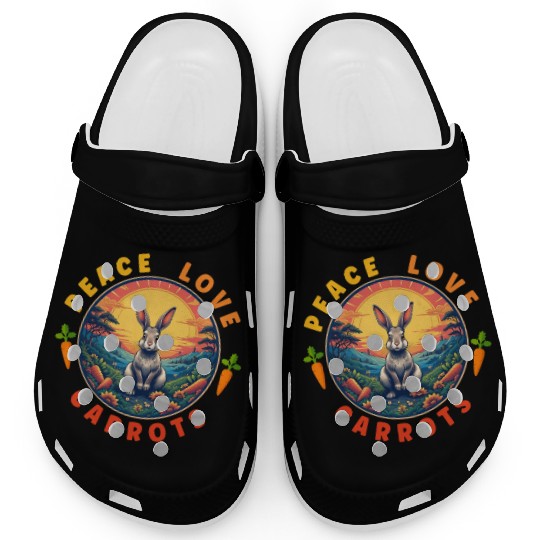 Peace Love Carrots, Funny Rabbit Lover Retro Clogs