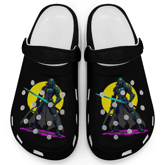 Cyberpunk Armored Samurai Neon Warrior Art Clogs