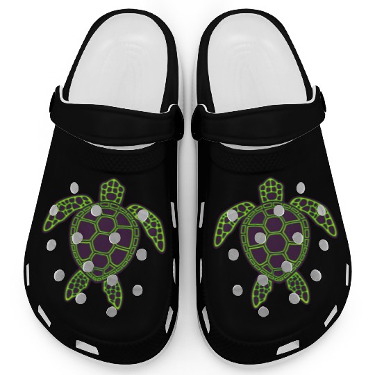 Green Neon Lava Sea Turtle Design Clogs
