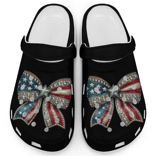 Patriotic Rhinestone Bow Clogs