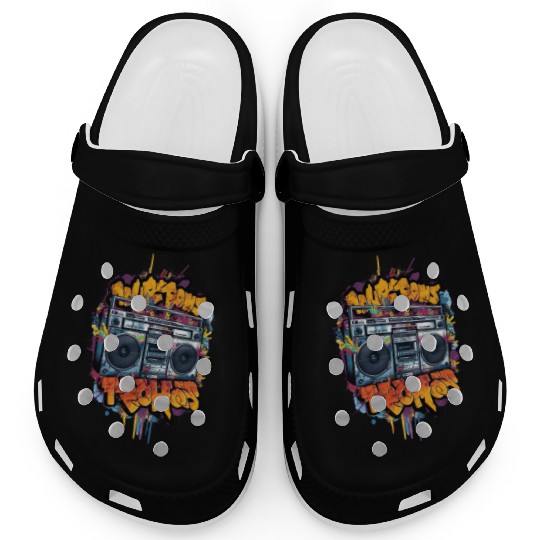 Vintage Hip Hop Rapper-Inspired Boombox Graffiti Clogs