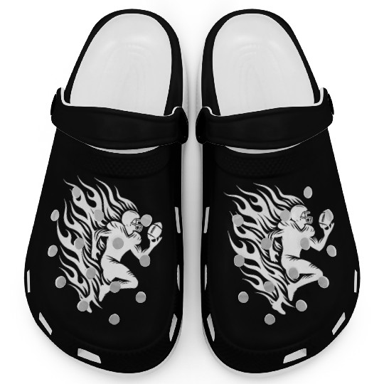 Running Football Player In Flames And Fire Clogs