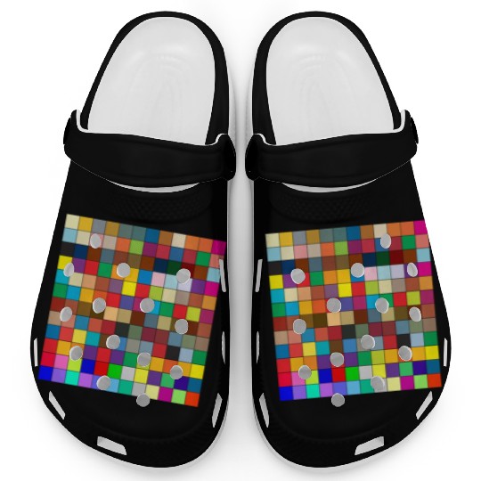 "Vibrant Multi-Color Square Box Design Clogs"