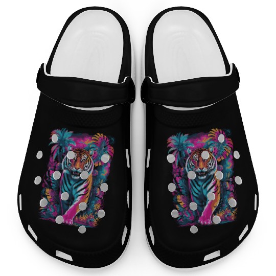 Psychedelic Tiger in Vibrant Jungle Design Clogs