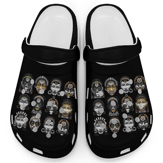 African Tribal Art Clogs – Cultural Face Design