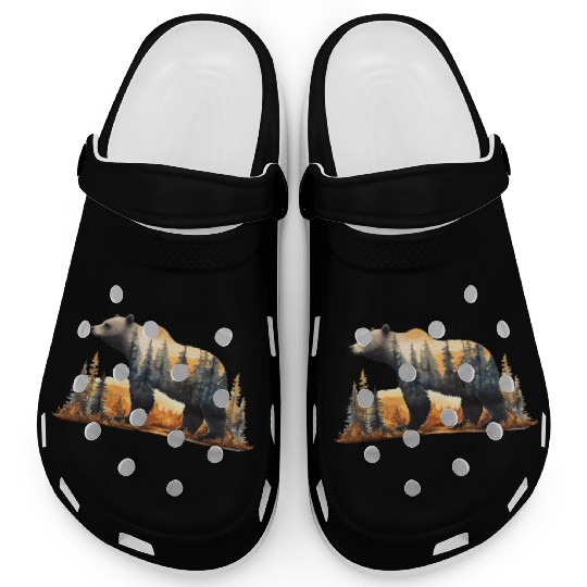 Grizzly Bear Watercolor Illustration Clogs
