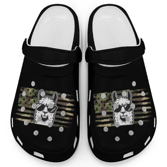 Llama Camouflage US Flag Llama Clogs