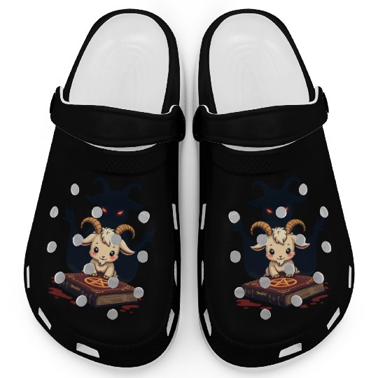 Cute Demonic Goat with Occult Spellbook Clogs