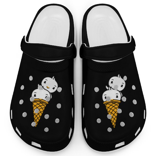 Two Birds Ice Cream Waffle Scoops Greeting Waving Clogs