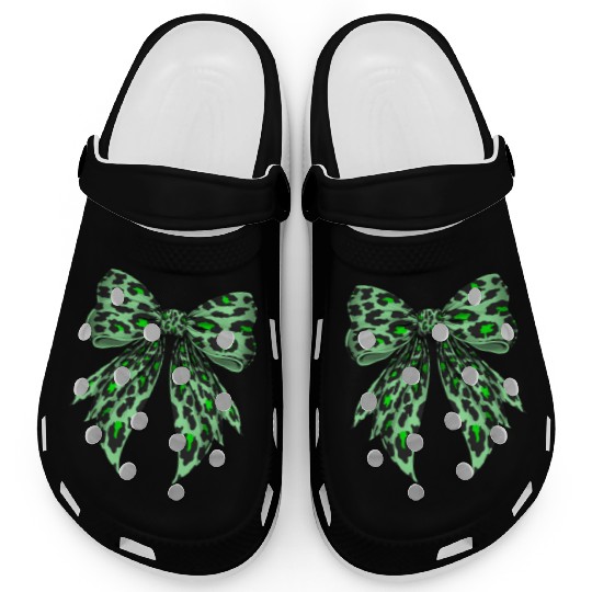Coquette Bow Cheetah Animal Pattern Lime Green Clogs