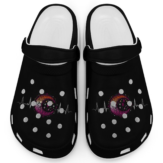 Lesbian Heartbeat Celestial Moon Pride Aesthetic Clogs
