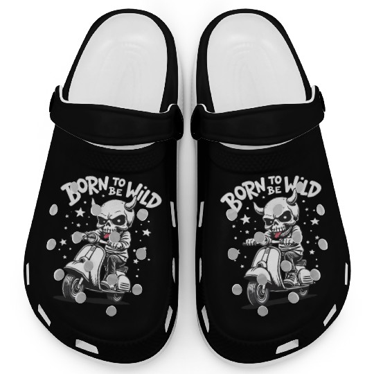 Born to Be Wild - Skull Devil on Scooter Clogs