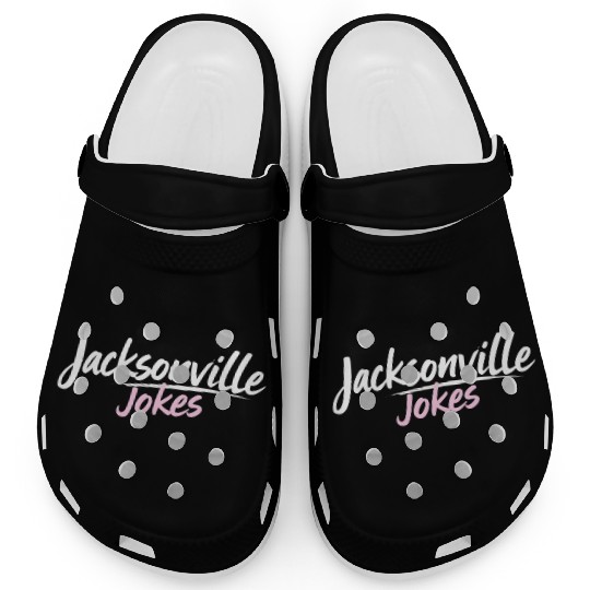 Jacksonville Jokes Brushstroke Text Design in Pink Clogs
