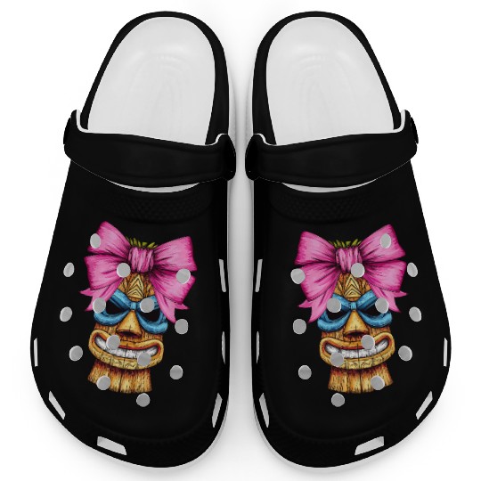 Coquette Bow Tiki Luau Hawaiian Hawaii Tiki Mask Clogs