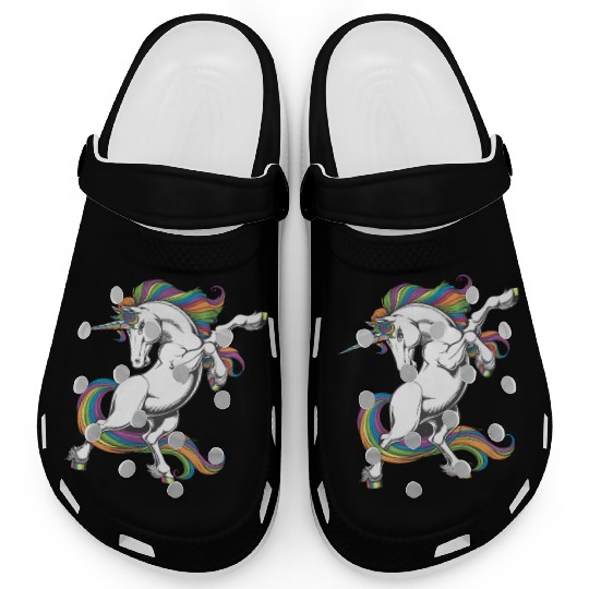 Majestic Rainbow Unicorn Prancing with Vibrant Clogs