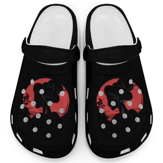 Elegant Geisha Silhouette with Red Sun Clogs