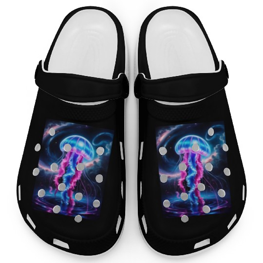 A mesmerizing neon jellyfish gracefully floating Clogs