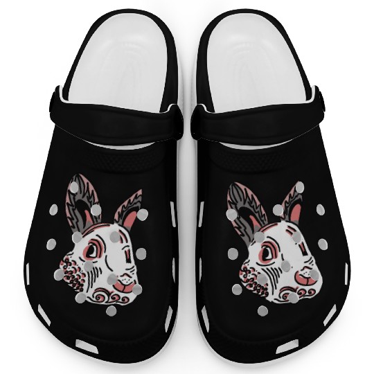Fantasy Rabbit Face in Ethnic Strokes Clogs