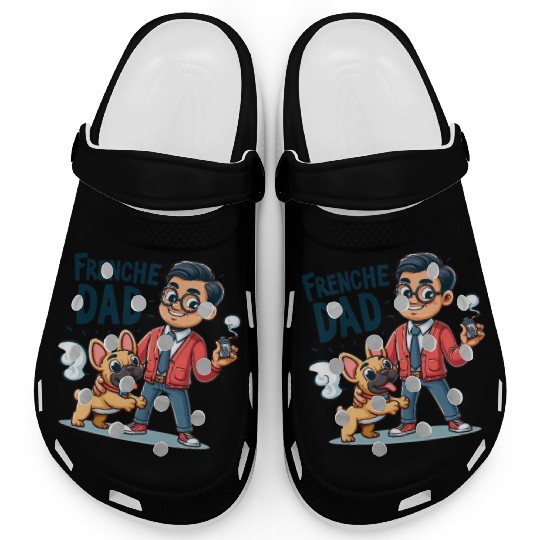 Frenchie Dad Cartoon Design Clogs
