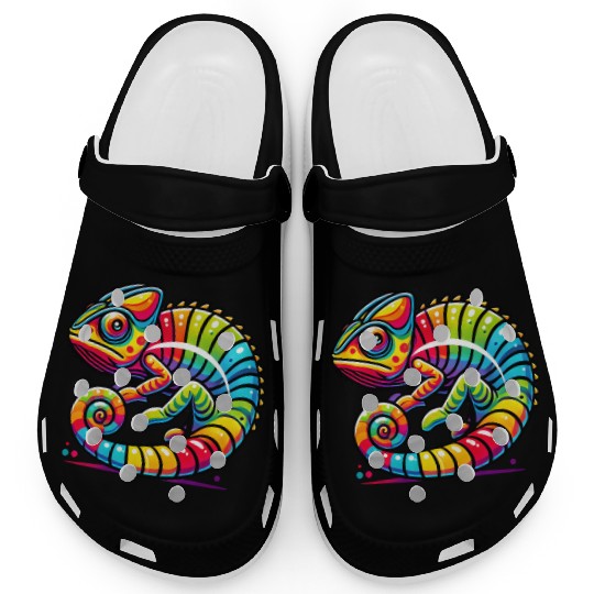 Colorful Chameleon Vibrant Rainbow Lizard Clogs