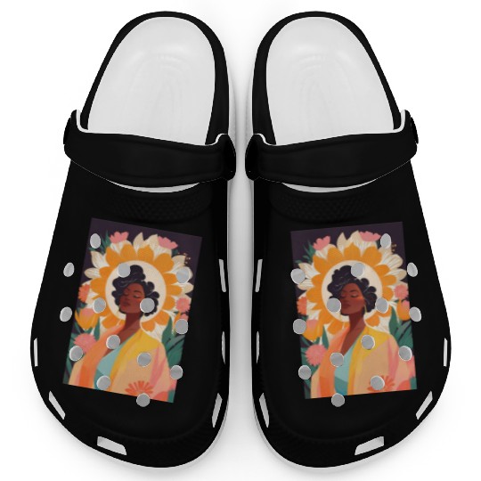 Black Woman, Serenity, Peace, Pastel Palette Illus Clogs