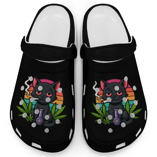 Cute Cat Smoking Weed Clogs