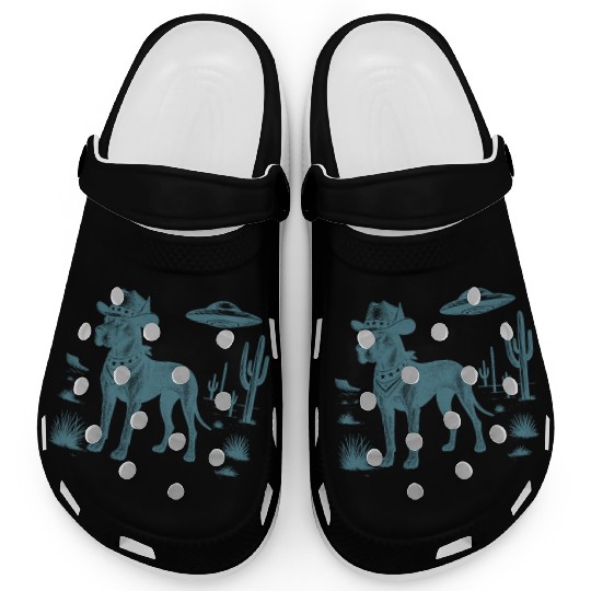 Great Dane Dog Cowboy Vintage UFO Western Country Clogs