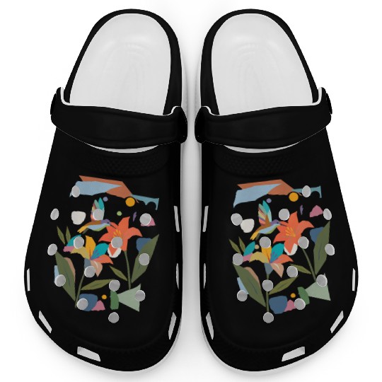 Colorful Hummingbird with Flower - Colorful Nature Clogs