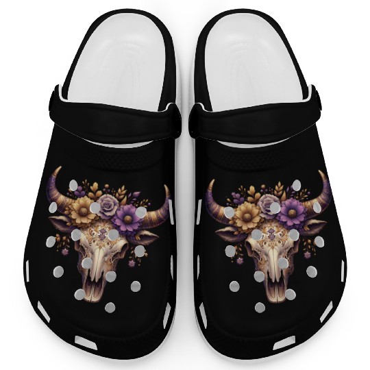 Boho Bull Skull with Floral – Western Bohemian Clogs