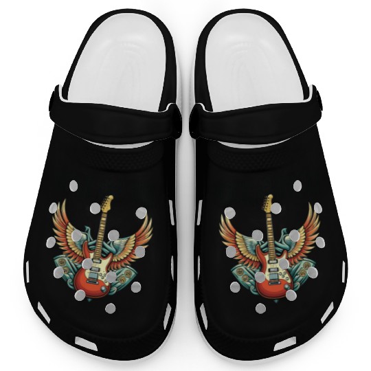 Vintage Retro 80s Rock Roll Music Guitar Wing Clogs