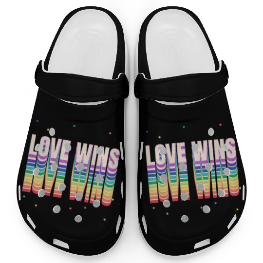 Love Wins Retro Rainbow Pride Typography Clogs