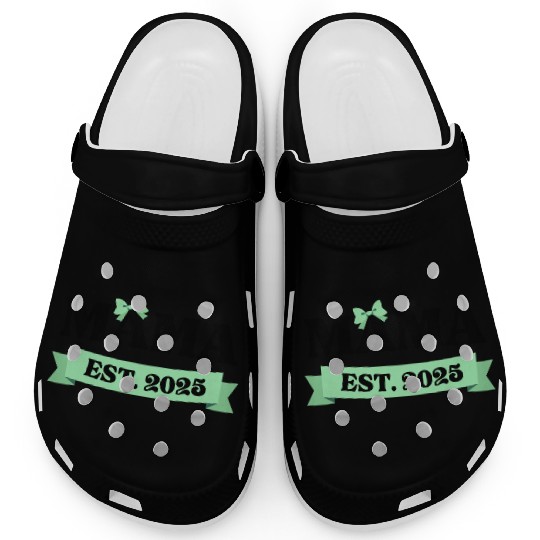 Mama Est. 2025 - Light Green Bow Maternity Design Clogs