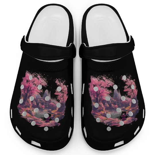Meditative Cherry Blossoms Idyll Zen Nature Asian Clogs