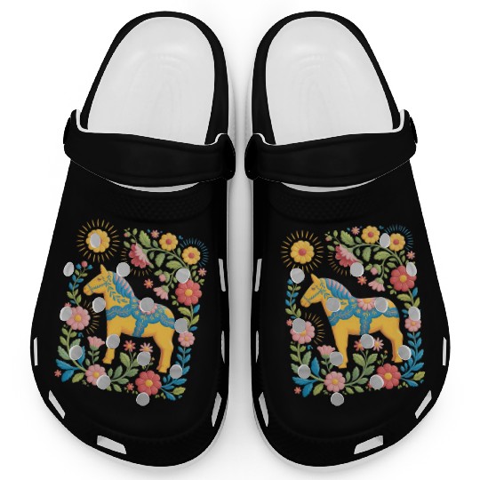 Sunny Summer Dala Horse with Flowers Clogs