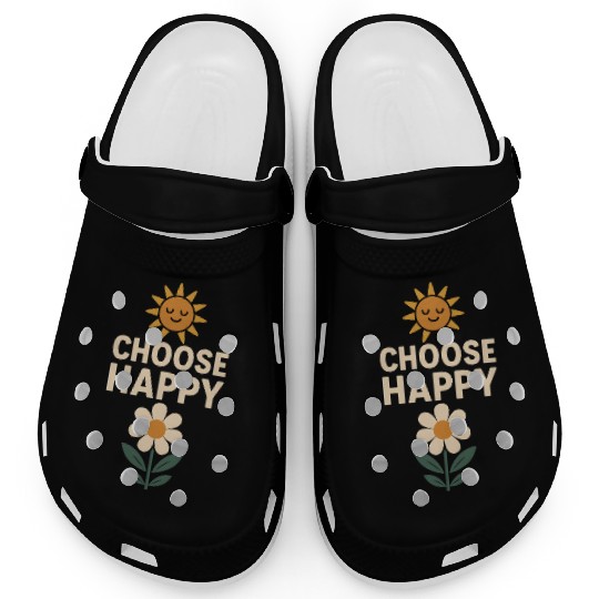 Choose Happy Retro Positivity Sun and Flower Clogs