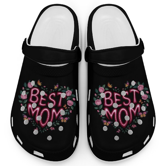Trendy Best Mom Ever, Mother's Day Heart Floral Clogs