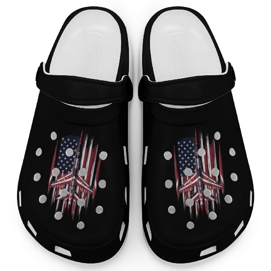 Patriotic Fighter Jet American Flag Art Clogs