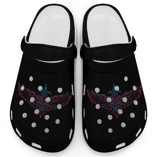 Neon Tribal Two-Headed Phoenix Clogs